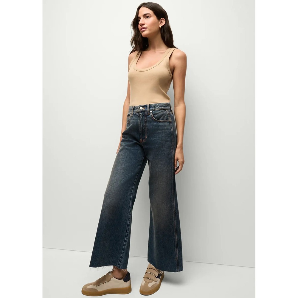 Veronica Beard Taylor Wide Leg Crop Jeans Equinox Blue High Rise Sz 24 Chic Sexy